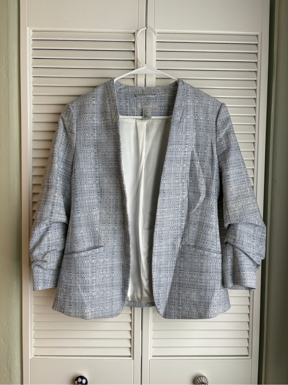 H&M Women's Light Blue Textured Open Blazer Jacket